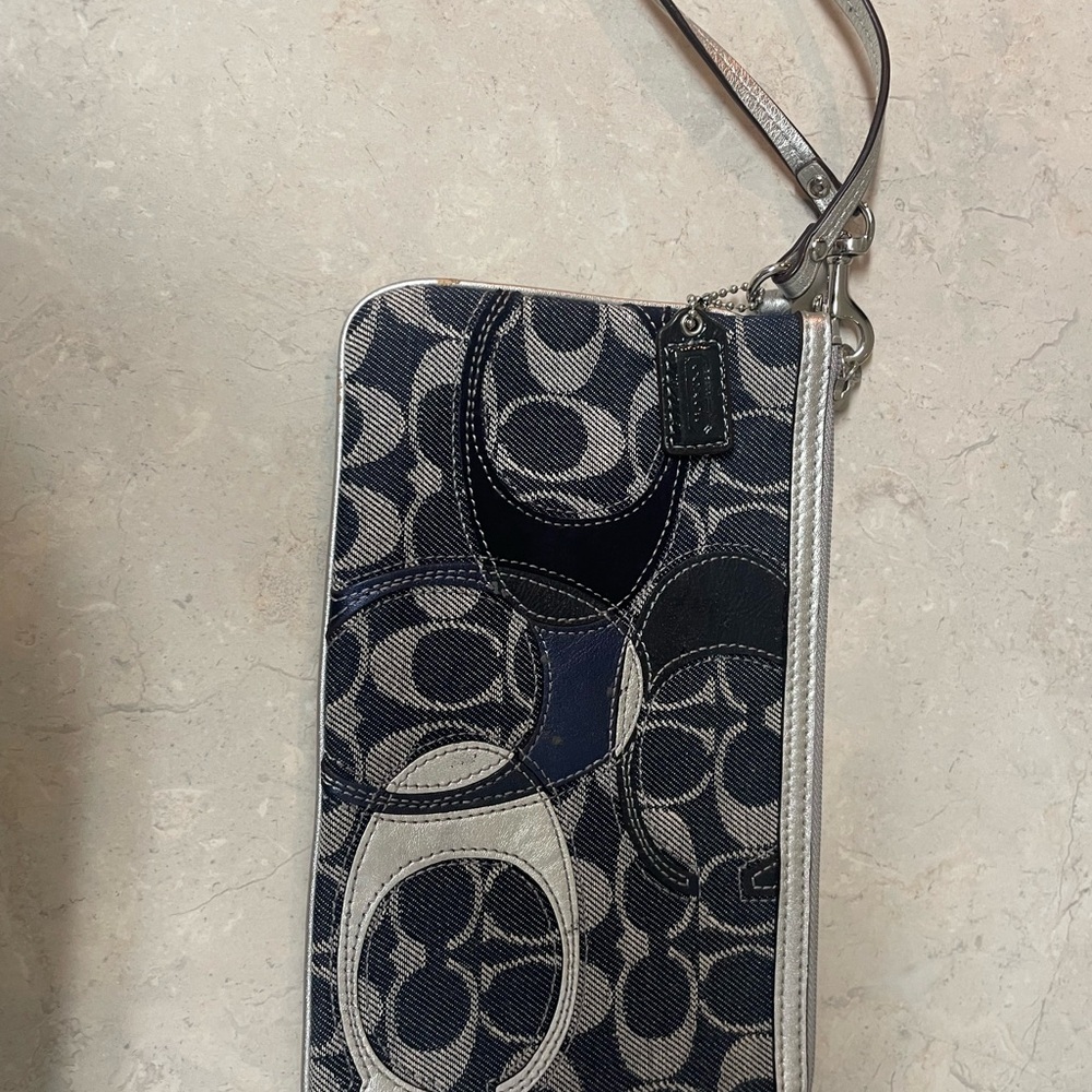 Vintage Coach Blue and Gray Wristlet Clutch